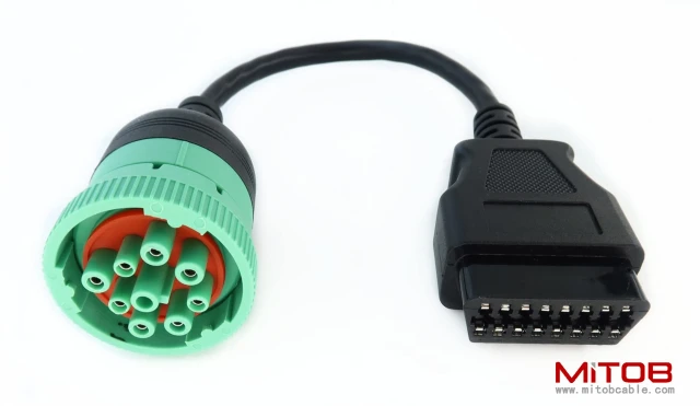 Green Type 2 J1939 Male to 16pin OBD2 Female Cable 16pin to 9pin J1939 Adapter Cable