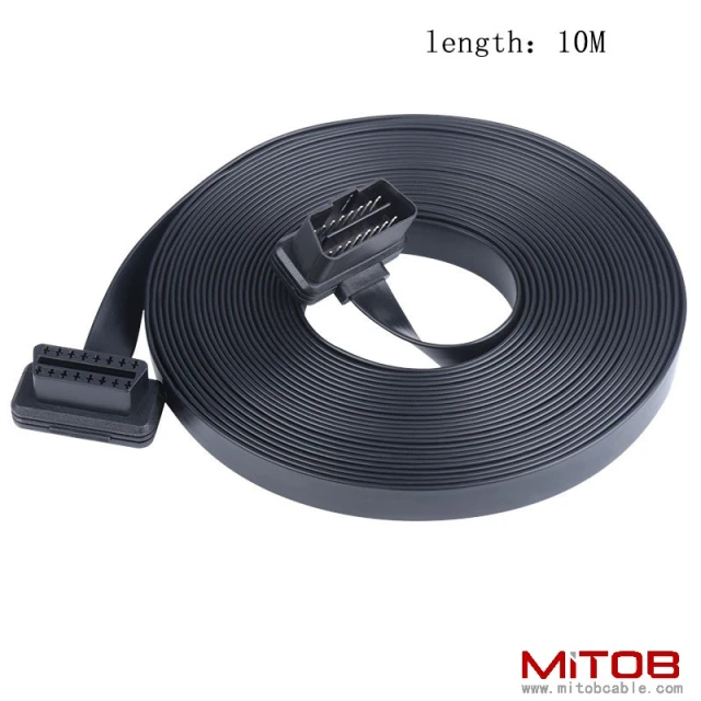 OBD2 male to female flat  extension cable, on-board computer 16 pin 16 core extension cable