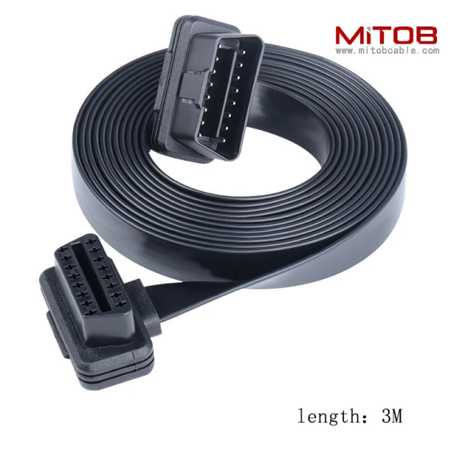 OBD2 male to female flat  extension cable, on-board computer 16 pin 16 core extension cable
