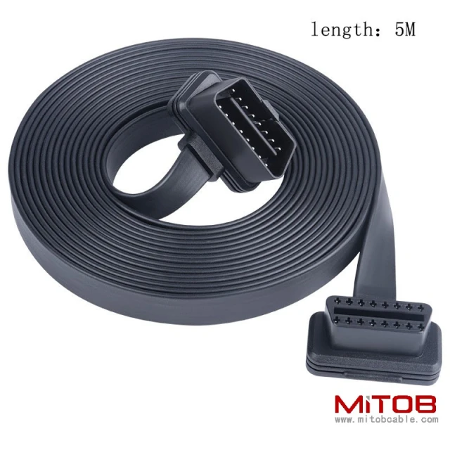 OBD2 male to female flat  extension cable, on-board computer 16 pin 16 core extension cable