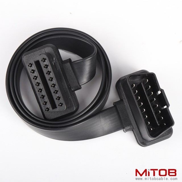 OBD2 male to female flat  extension cable, on-board computer 16 pin 16 core extension cable