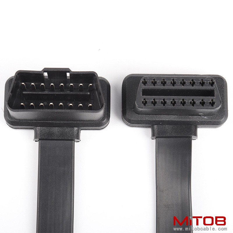 OBD2 male to female flat  extension cable, on-board computer 16 pin 16 core extension cable