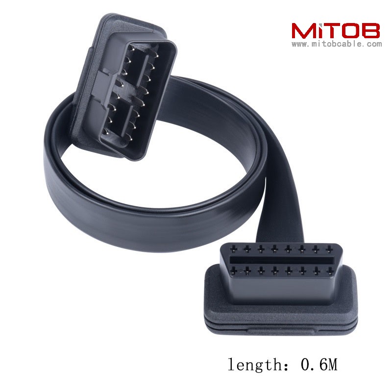 OBD2 male to female flat  extension cable, on-board computer 16 pin 16 core extension cable