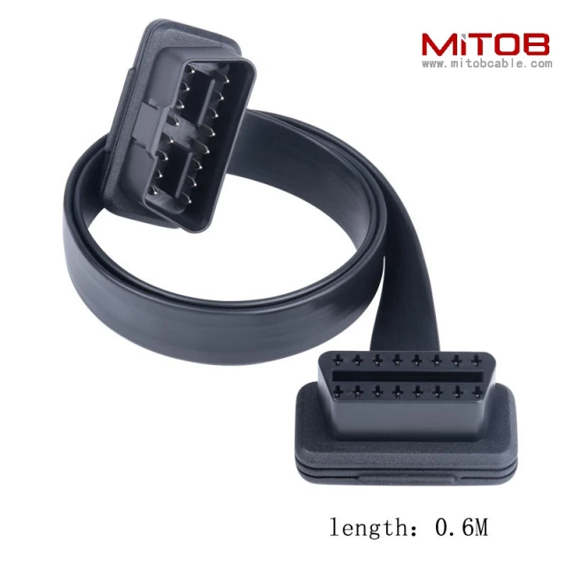 OBD2 male to female flat  extension cable, on-board computer 16 pin 16 core extension cable