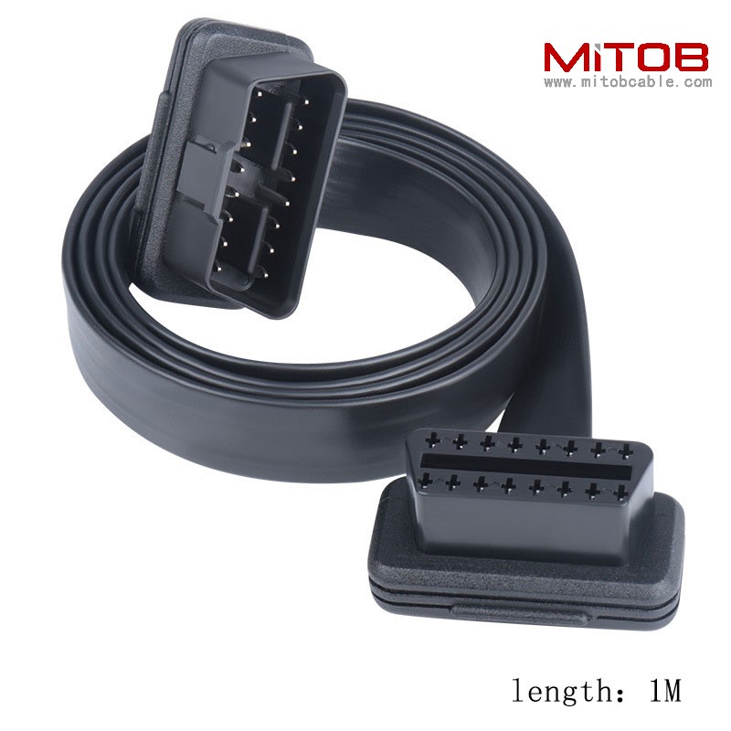 OBD2 male to female flat  extension cable, on-board computer 16 pin 16 core extension cable