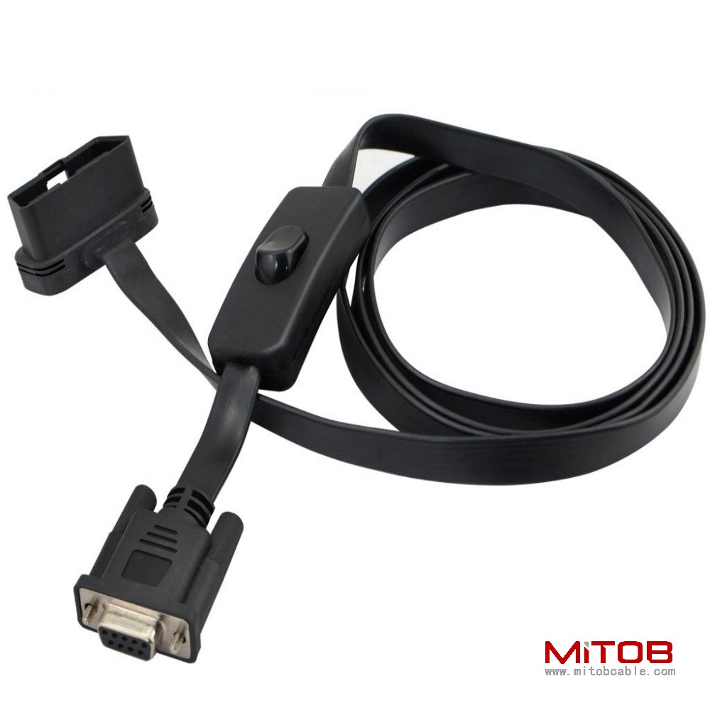 OBD2 to DB9 with switch extension cable ultra-thin flat wire elbow type automotive OBD cable