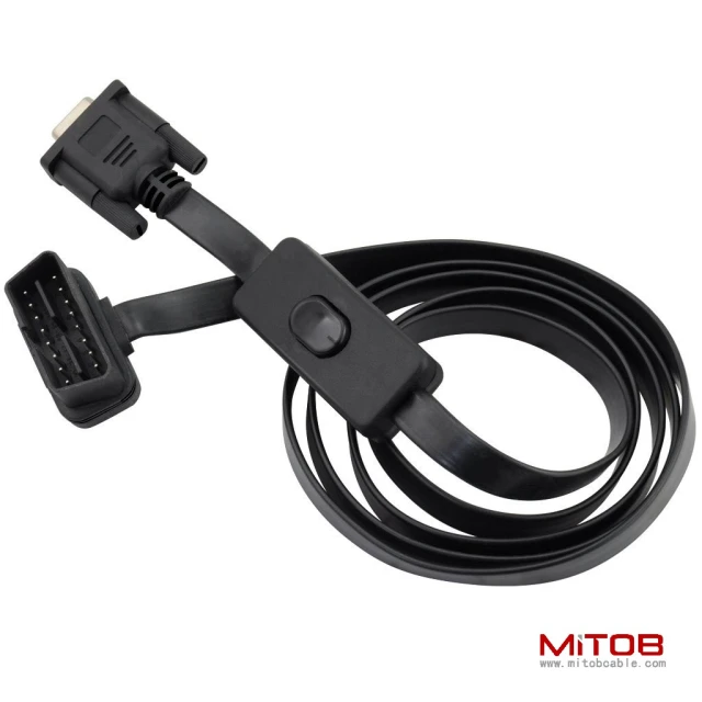 OBD2 to DB9 with switch extension cable ultra-thin flat wire elbow type automotive OBD cable