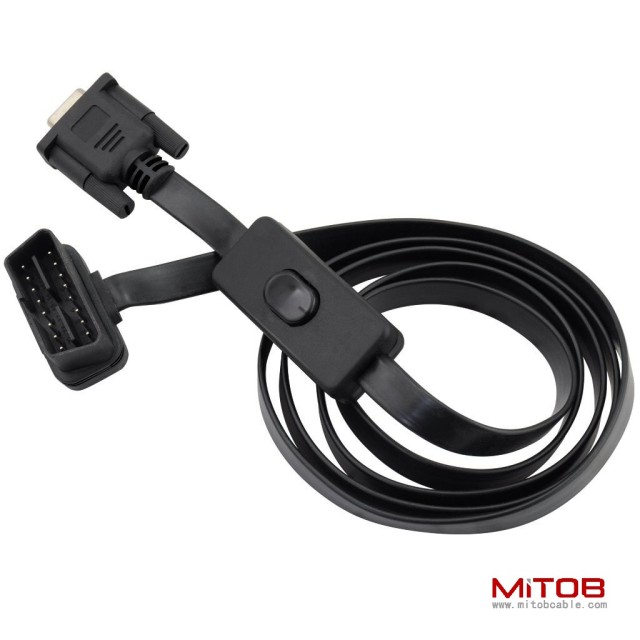 OBD2 to DB9 with switch extension cable ultra-thin flat wire elbow type automotive OBD cable
