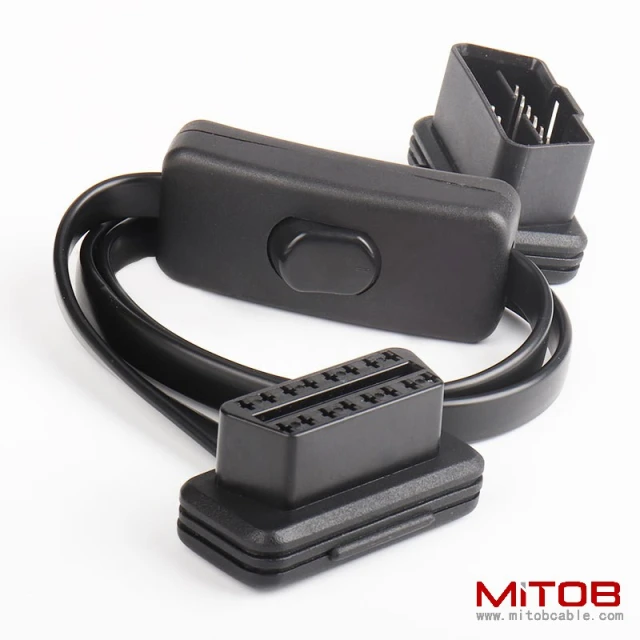 60cm OBD2 extension cable with switch, ultra-thin noodle elbow type car OBD flat 16pin  adapter cable