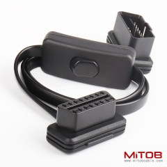 60cm OBD2 extension cable with switch, ultra-thin noodle elbow type car OBD flat 16pin  adapter cable