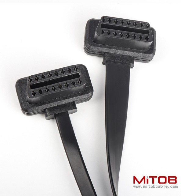 35 cm OBD one split two extension cable with switch, OBD 2 flat wire one to two cable