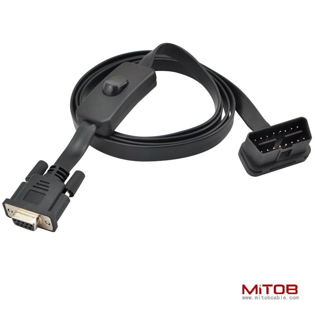 OBD2 to DB9 with switch extension cable ultra-thin flat wire elbow type automotive OBD cable
