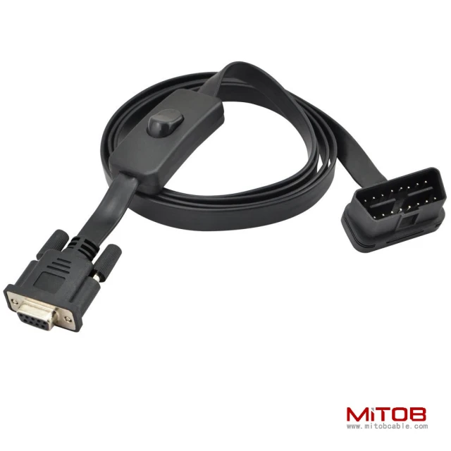 OBD2 to DB9 with switch extension cable ultra-thin flat wire elbow type automotive OBD cable