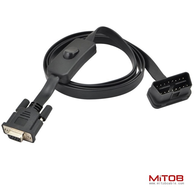 OBD2 to DB9 with switch extension cable ultra-thin flat wire elbow type automotive OBD cable