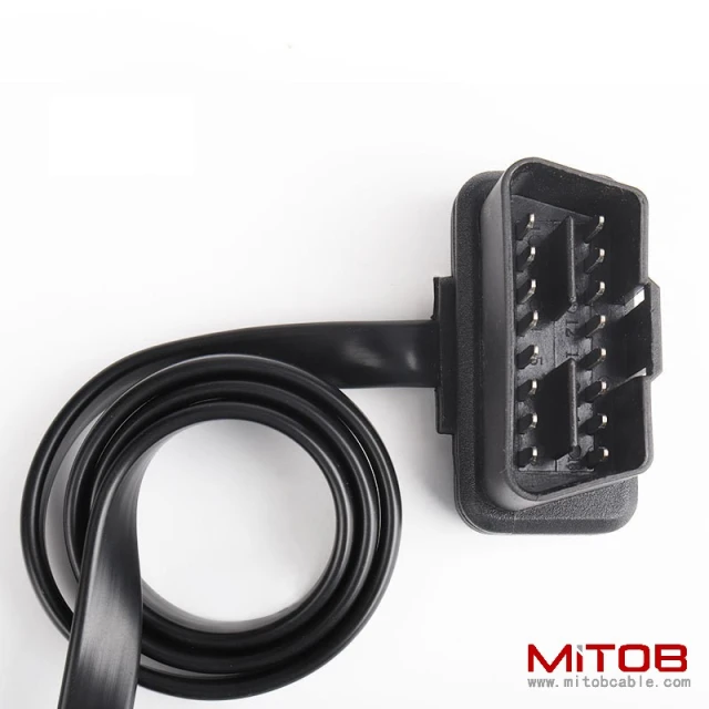 60cm OBD2 extension cable with switch, ultra-thin noodle elbow type car OBD flat 16pin  adapter cable