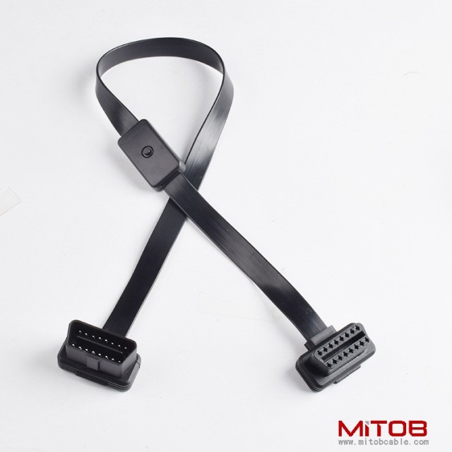 60cm OBD2 male to female extended cable with switch OBd2 flat 16 pins and 16 cores  cable