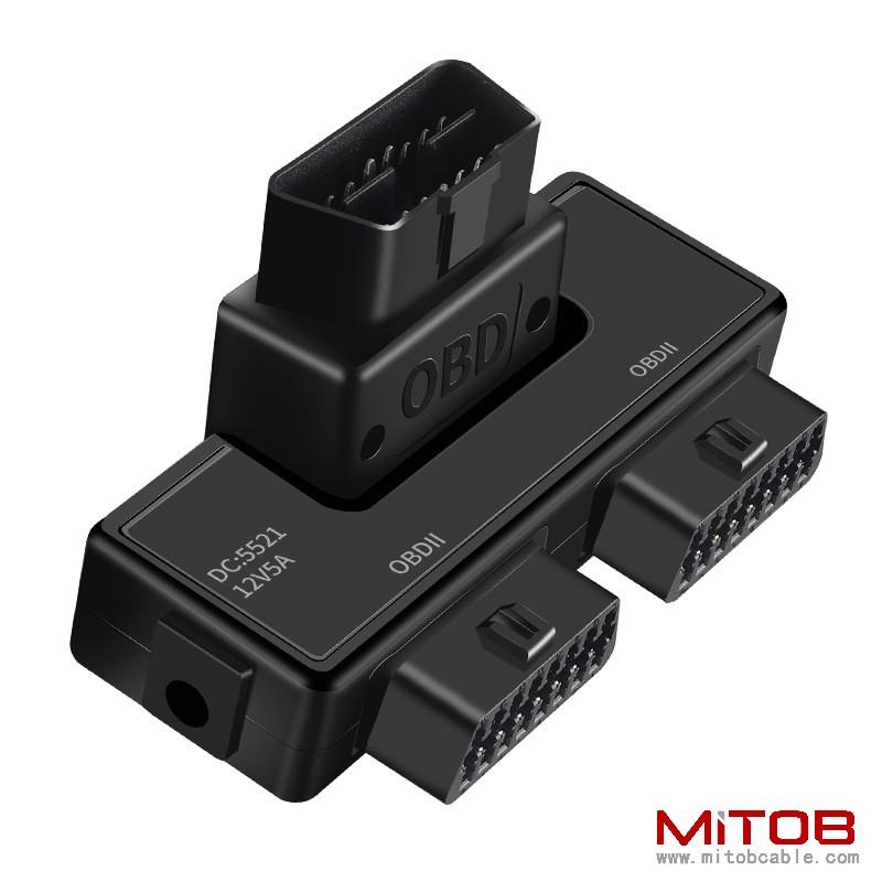 OBD2 1 to 2 adapter  16 pin 16 core automotive truck new energy OBD universal with DC5521 interface