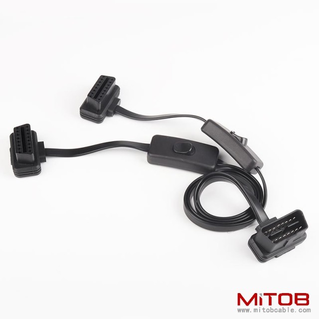 60CM Automotive OBD2 one to  two with switch extension splitter Y cable  flat OBD2 one to two adapter cable