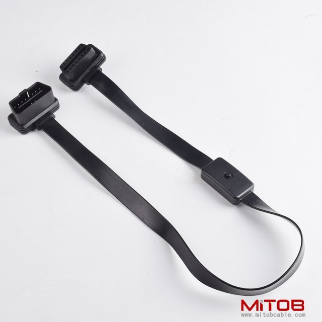 60cm OBD2 male to female extended cable with switch OBd2 flat 16 pins and 16 cores  cable