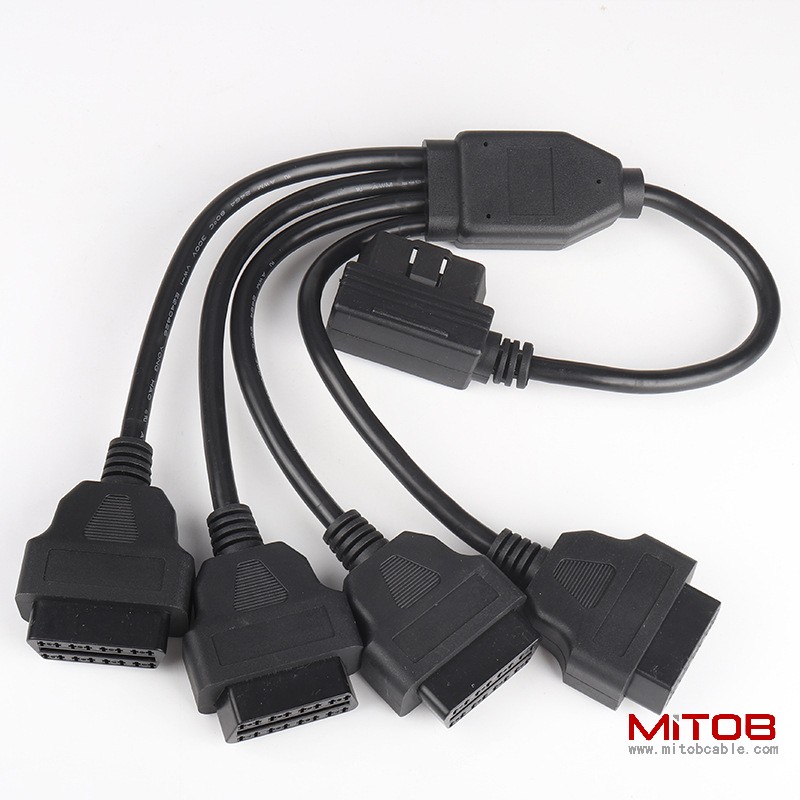 0.5m car OBD2  1 male to 4 female  16 pins and 16 cores cable