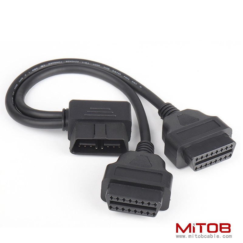 0.3m L-shaped OBD2 splitter Y extension cable elbow 90 degree one to two 16 pin 16 core cable