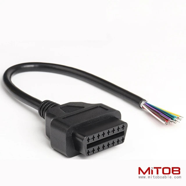 30CM  60CM  1M OBDII 16Pin female  to  open end cable  ELM327 extension wire OBD2 Cable