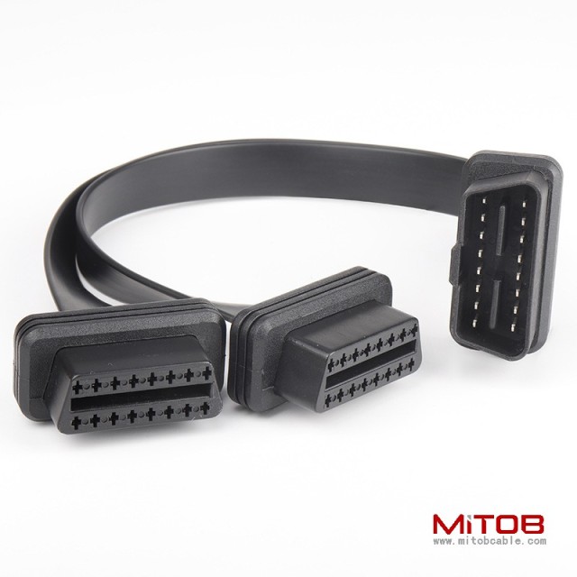 0.3m car OBD2 16 pin 16 core one to two adapter cable straight head OBD one to two flat wire extension cable