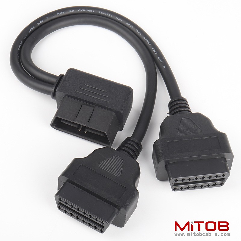 0.3m L-shaped OBD2 splitter Y extension cable elbow 90 degree one to two 16 pin 16 core cable