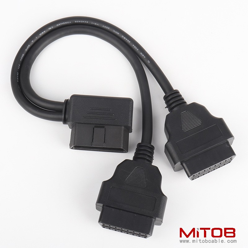 0.3m L-shaped OBD2 splitter Y extension cable elbow 90 degree one to two 16 pin 16 core cable