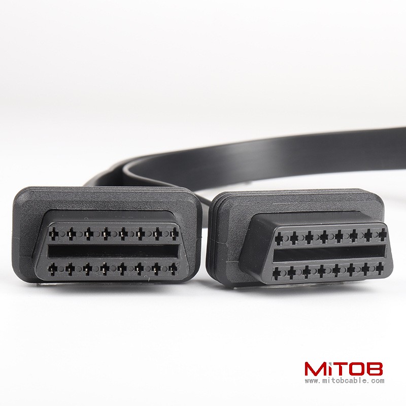 0.3m car OBD2 16 pin 16 core one to two adapter cable straight head OBD one to two flat wire extension cable