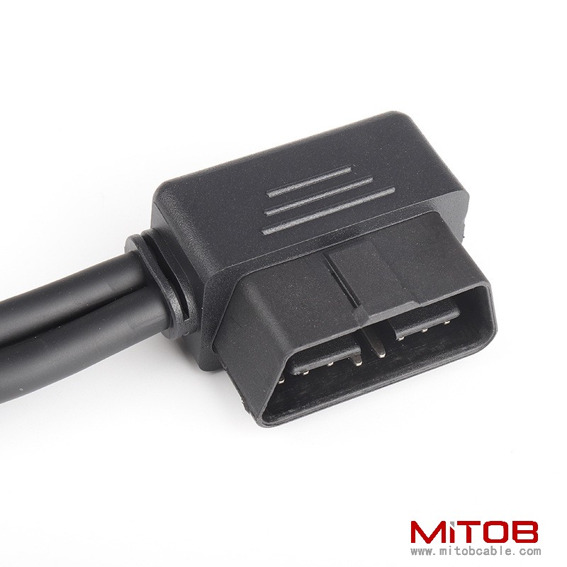 0.3m L-shaped OBD2 splitter Y extension cable elbow 90 degree one to two 16 pin 16 core cable