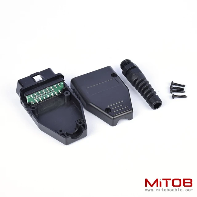 Car OBD2 16 pin male  connector  OBD housing with plug+shell+SR+screw