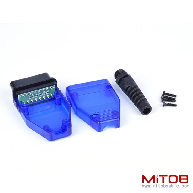 Car OBD2 16 pin male  connector  OBD housing with plug+shell+SR+screw