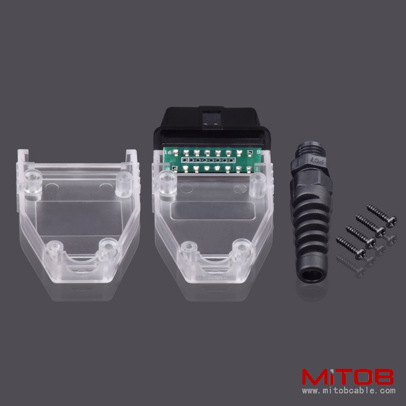 Car OBD2 16 pin male  connector  OBD housing with plug+shell+SR+screw