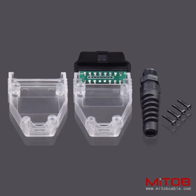 Car OBD2 16 pin male  connector  OBD housing with plug+shell+SR+screw