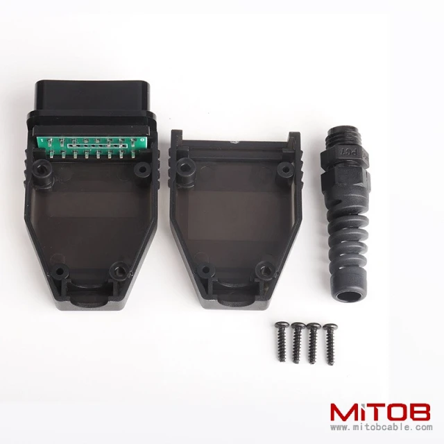 Car OBD2 16 pin male  connector  OBD housing with plug+shell+SR+screw