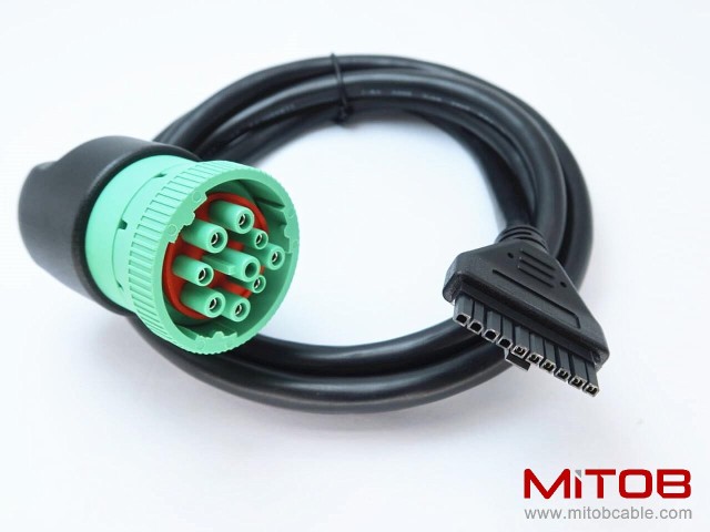Green 9pin J1939 to 10pin Cable for PT30 ELD Logbook Compliant ECM w/DOT, Compatible with Most Trucks Freighliner & Kenworth, etc
