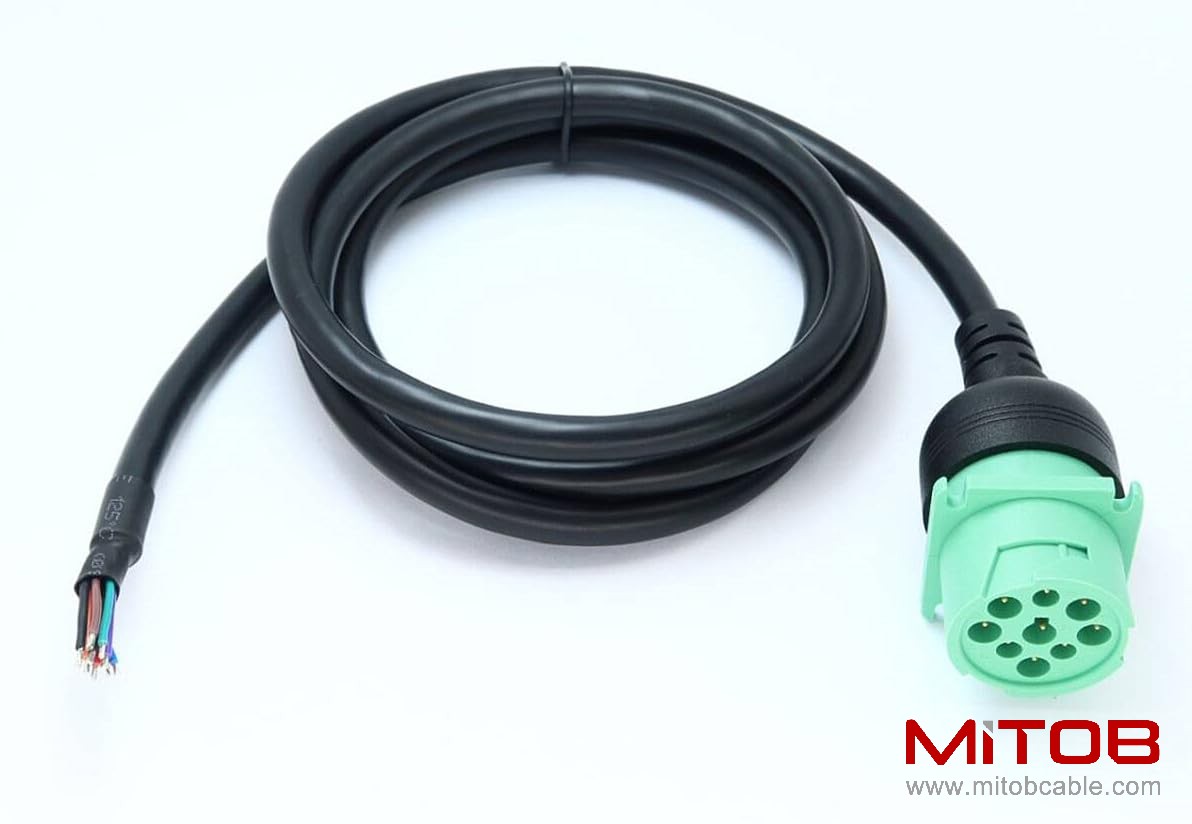 Green Type 2 J1939 Female to Open Pigtail 9pin Cable 6ft