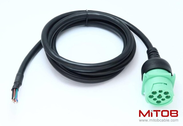 Green Type 2 J1939 Female to Open Pigtail 9pin Cable 6ft