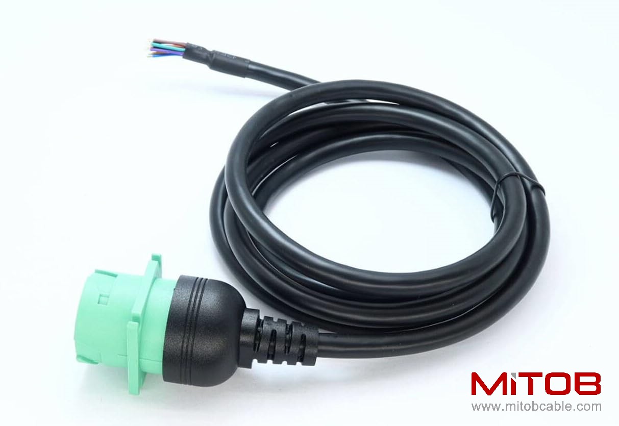 Green Type 2 J1939 Female to Open Pigtail 9pin Cable 6ft