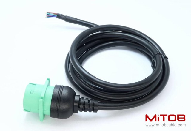 Green Type 2 J1939 Female to Open Pigtail 9pin Cable 6ft