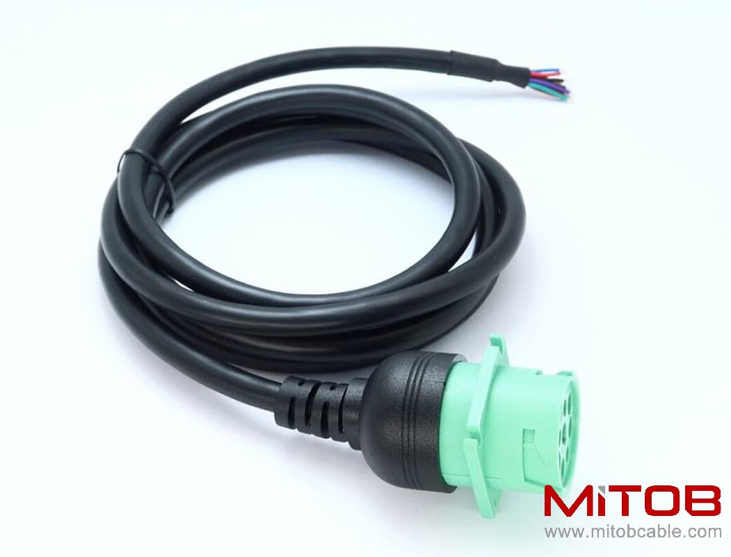 Green Type 2 J1939 Female to Open Pigtail 9pin Cable 6ft