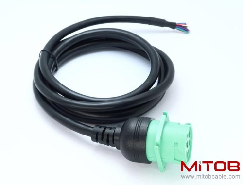 Green Type 2 J1939 Female to Open Pigtail 9pin Cable 6ft