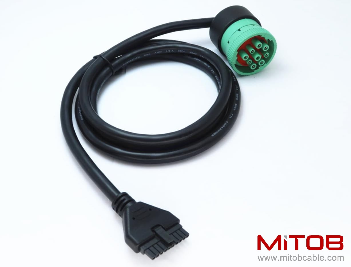Green 9pin J1939 to 10pin Cable for PT30 ELD Logbook Compliant ECM w/DOT, Compatible with Most Trucks Freighliner & Kenworth, etc