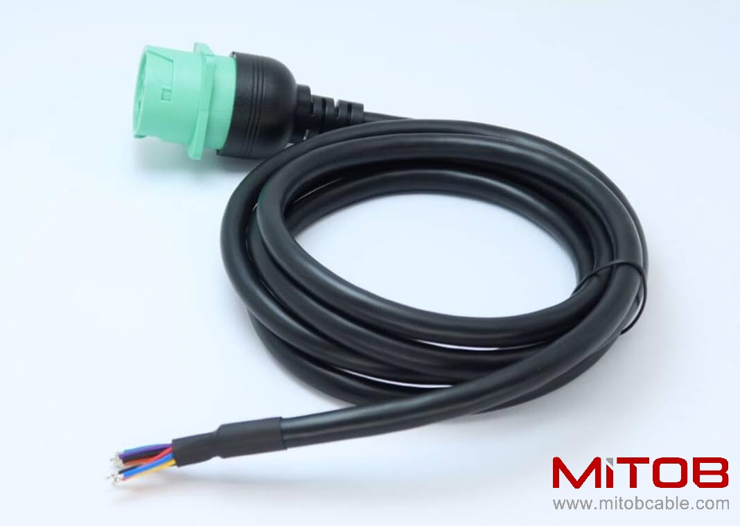 Green Type 2 J1939 Female to Open Pigtail 9pin Cable 6ft