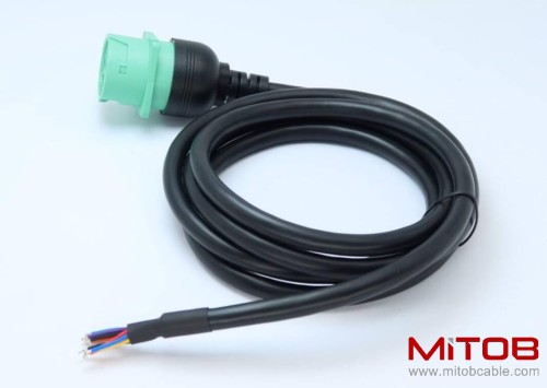 Green Type 2 J1939 Female to Open Pigtail 9pin Cable 6ft
