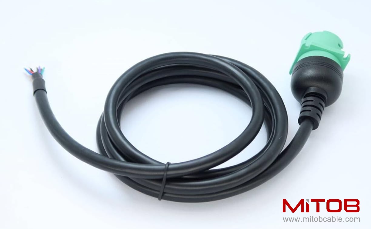Green Type 2 J1939 Female to Open Pigtail 9pin Cable 6ft