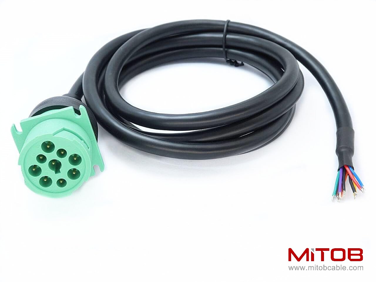 Green Type 2 J1939 Female to Open Pigtail 9pin Cable 6ft