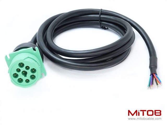 Green Type 2 J1939 Female to Open Pigtail 9pin Cable 6ft