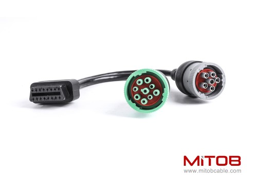 9pin J1939 Male and 6pin J1708 Male to OBD2 Female Port Splitter Y Cable